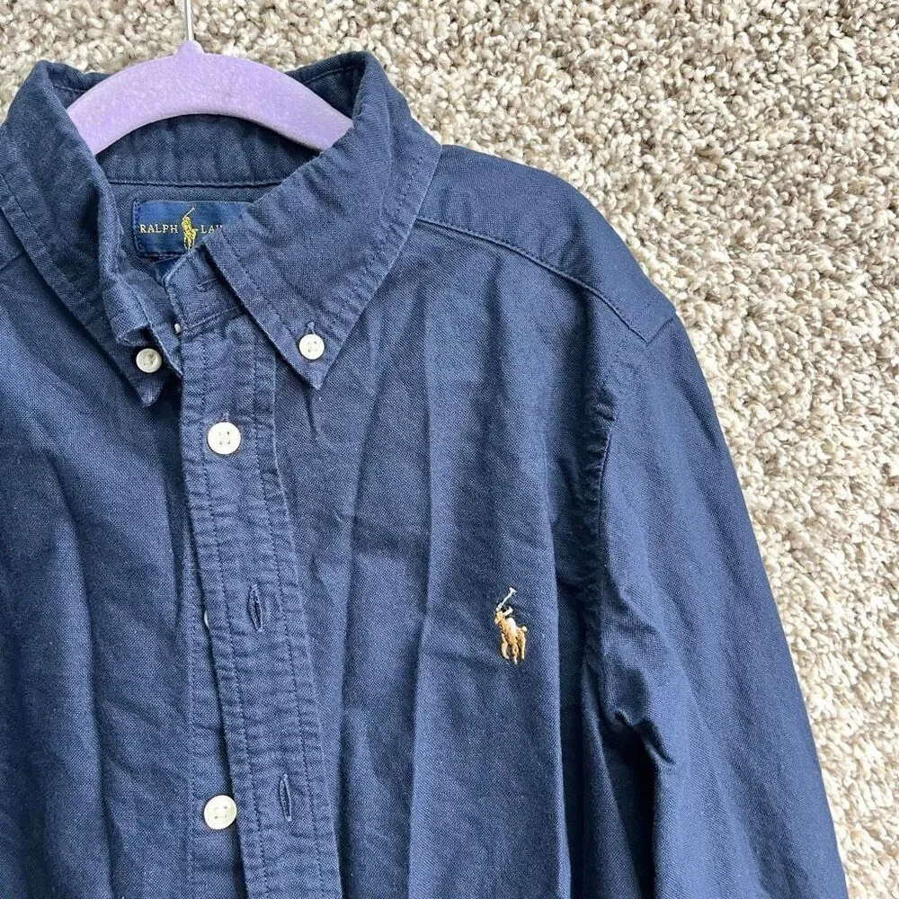 Ralph Lauren Shirt Boys 8 Navy Blue Long Sleeve‎ Button Down